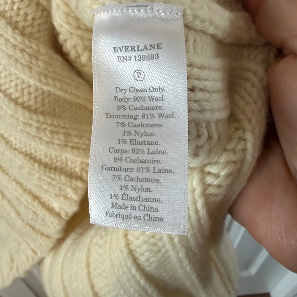 Everlane Cream Cable Knit Turtleneck Sweater Size XL 92% Wool 8% Cashmere EUC - Picture 6 of 6